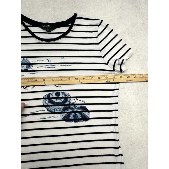 Lauren Ralph Lauren Womens Medium Top Shirt Nautical Stripe Beach Cotton Modal - Picture 5 of 7